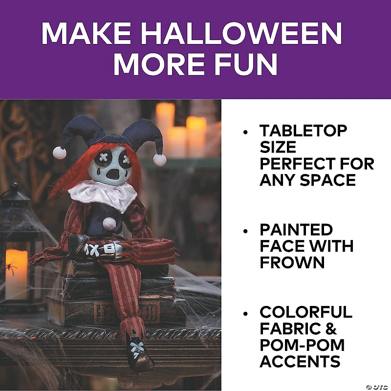 24" Black & Red Frown Clown Doll Halloween Decoration
