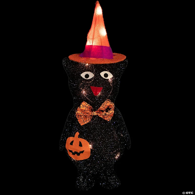 24" Lighted Black Cat in Witch's Hat Halloween Yard Decoration