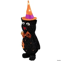 24" Lighted Black Cat in Witch's Hat Halloween Yard Decoration
