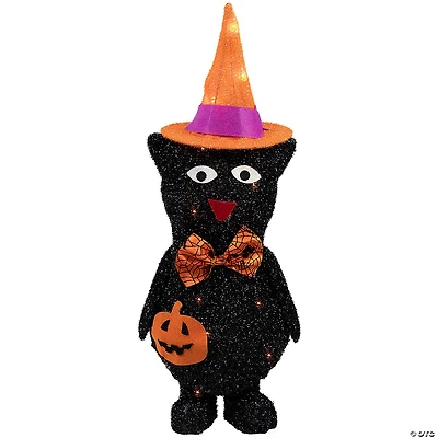24" Lighted Black Cat in Witch's Hat Halloween Yard Decoration