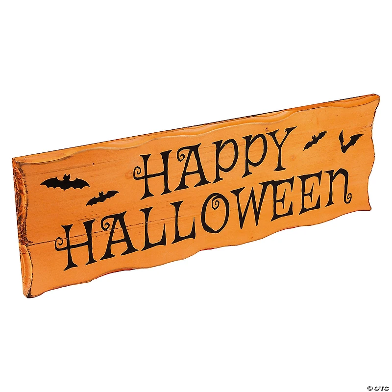 24" Wooden 'Happy Halloween' Wall Sign with Bats