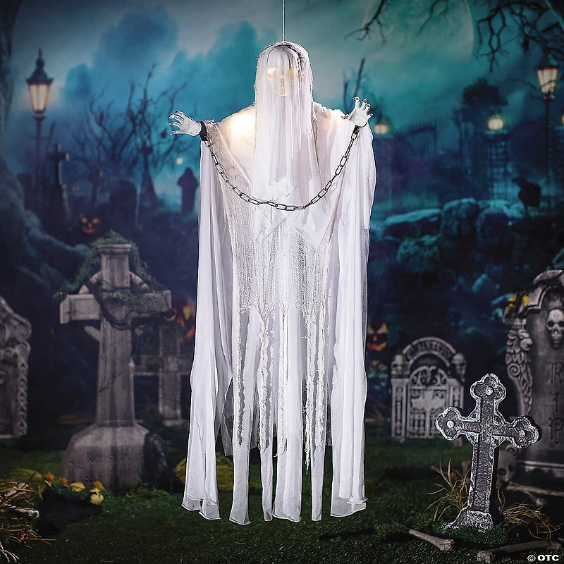 25 1/2" x 5 Ft. Animated Hanging White Grim Reaper Halloween Decoration with Lights & Sound