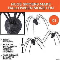 25" Giant Iron Spiders Halloween Decoration - Set of 3