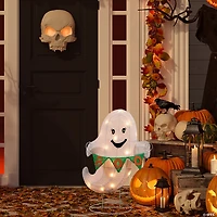 25" Lighted LED Ghost with "Boo" Banner Halloween Yard Decoration