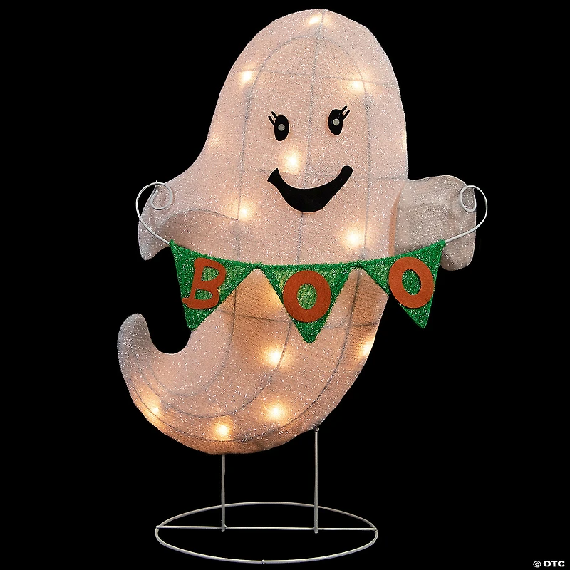 25" Lighted LED Ghost with "Boo" Banner Halloween Yard Decoration