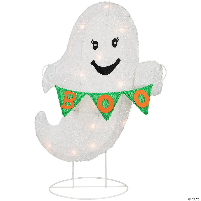 25" Lighted LED Ghost with "Boo" Banner Halloween Yard Decoration