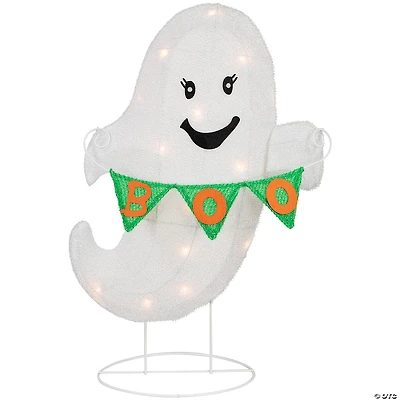 25" Lighted LED Ghost with "Boo" Banner Halloween Yard Decoration