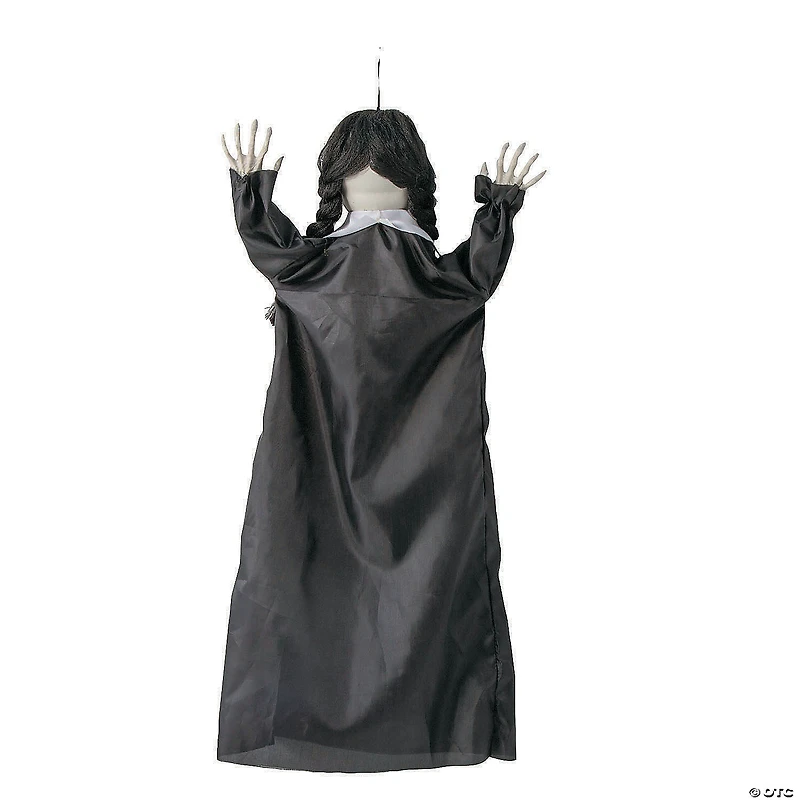 27 1/2" Animated Hanging Cracked Face Doll with Black Dress Halloween Decoration
