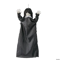 27 1/2" Animated Hanging Cracked Face Doll with Black Dress Halloween Decoration