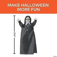 27 1/2" Animated Hanging Cracked Face Doll with Black Dress Halloween Decoration