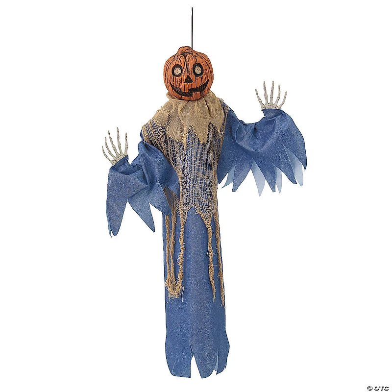 27 1/2" Hanging Blue & Burlap Pumpkin Man Halloween Decoration