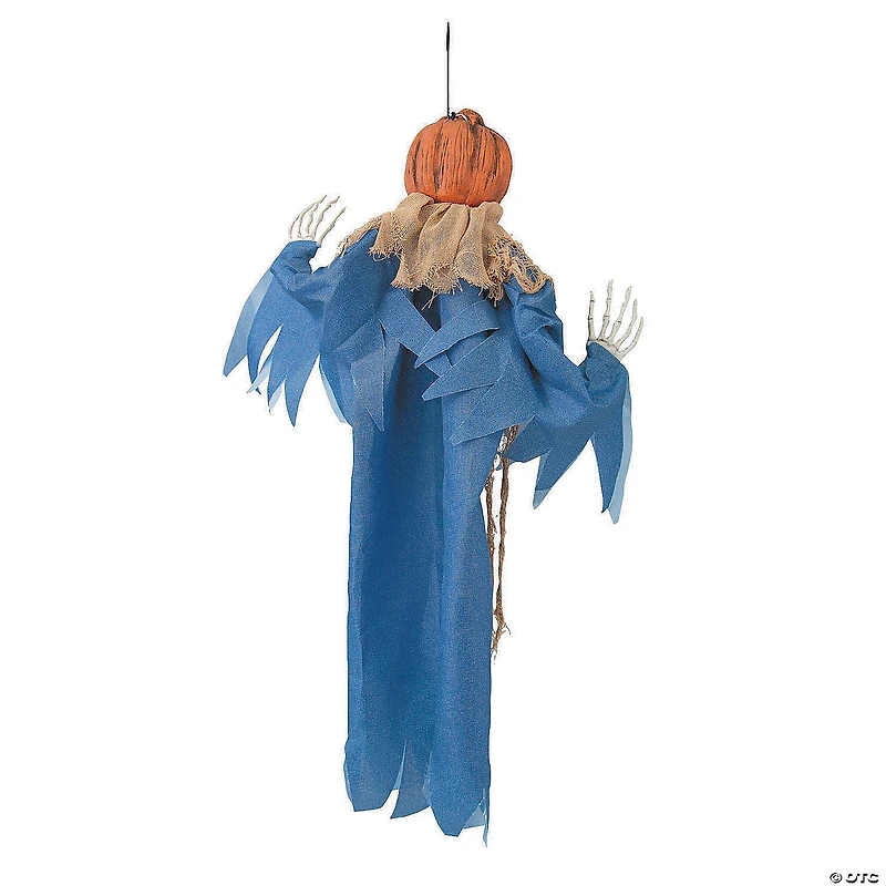 27 1/2" Hanging Blue & Burlap Pumpkin Man Halloween Decoration
