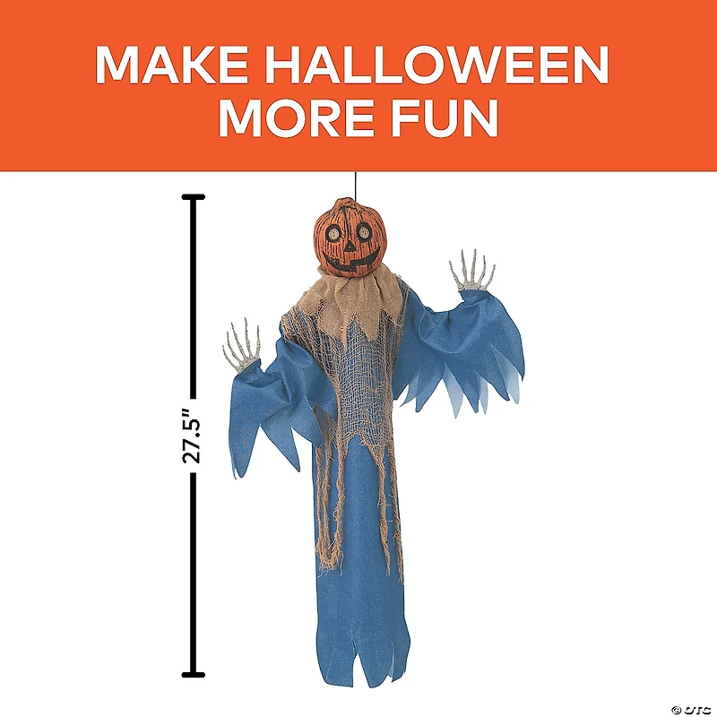 27 1/2" Hanging Blue & Burlap Pumpkin Man Halloween Decoration