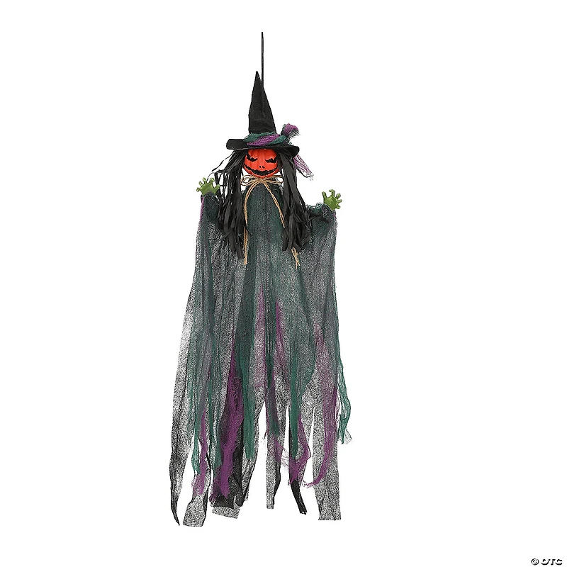 27 1/2" Hanging Pumpkinhead Scarecrow with Hat Halloween Decoration