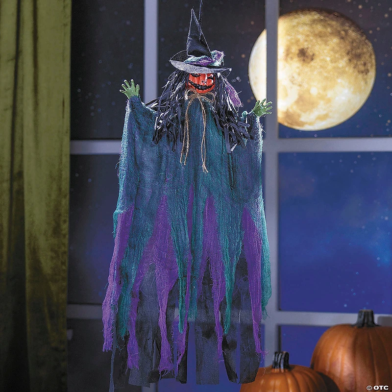 27 1/2" Hanging Pumpkinhead Scarecrow with Hat Halloween Decoration