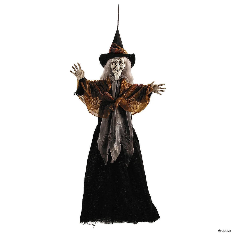 27 1/2" Hanging Smiling Witch with Gray Hair Halloween Decoration