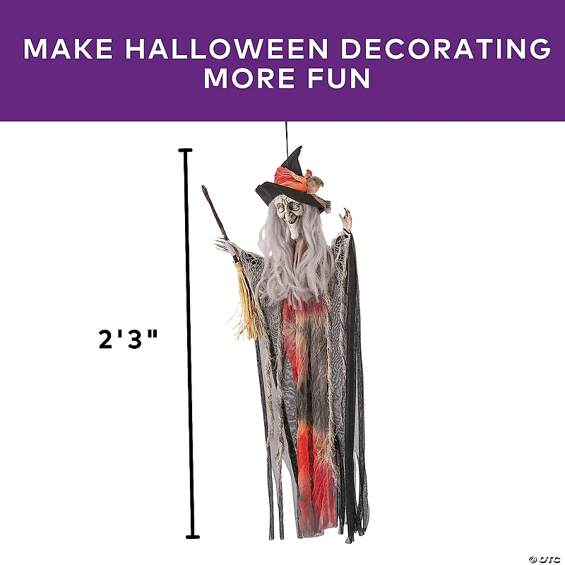 27 1/2" Hanging Witch with Hat & Broom Halloween Decoration