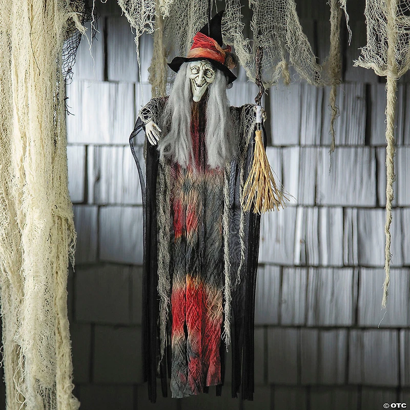27 1/2" Hanging Witch with Hat & Broom Halloween Decoration