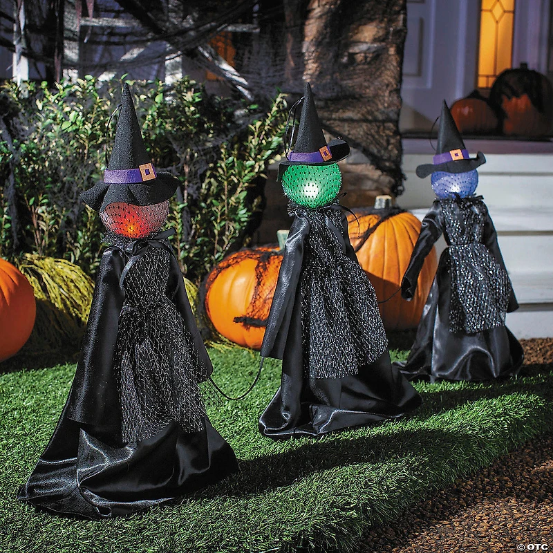 27 1/2" Light-Up LED Witch Pathway Yard Stakes Halloween Decoration