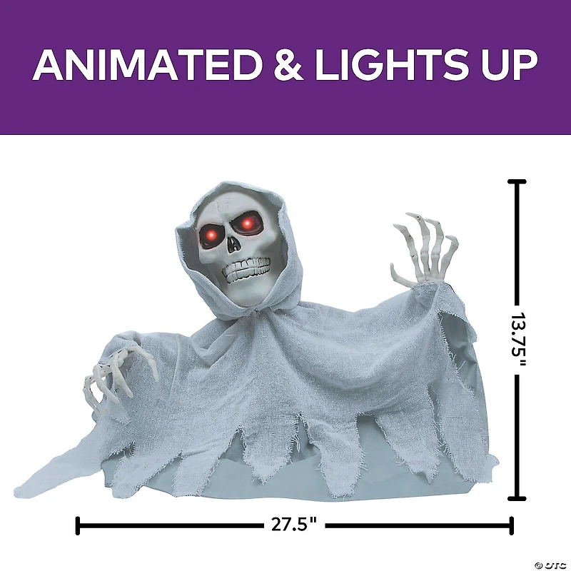 27 1/2" x 13 3/4" Animated Groundbreaker Skeleton with Hooded Cloak
