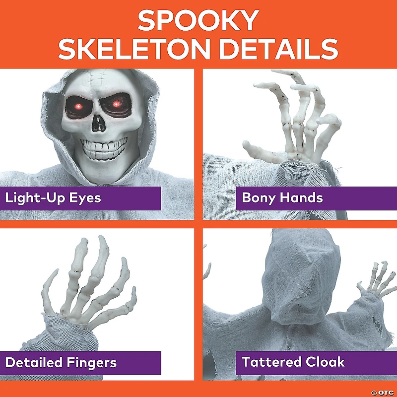 27 1/2" x 13 3/4" Animated Groundbreaker Skeleton with Hooded Cloak
