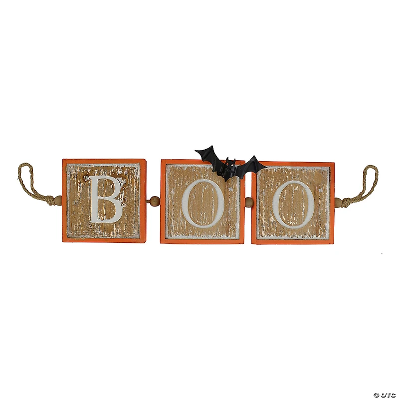 27.5" Beige and Orange BOO Halloween Hanging Banner