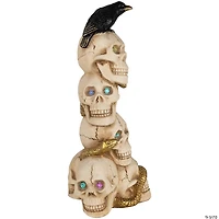27.5" LED Lighted Skull Tower with Raven Halloween Decoration
