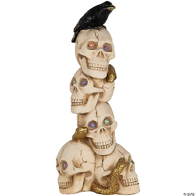 27.5" LED Lighted Skull Tower with Raven Halloween Decoration