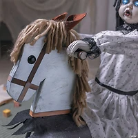 28 1/4" Life-Size Girl on Wooden Rocking Horse Halloween Decoration