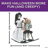 28 1/4" Life-Size Girl on Wooden Rocking Horse Halloween Decoration