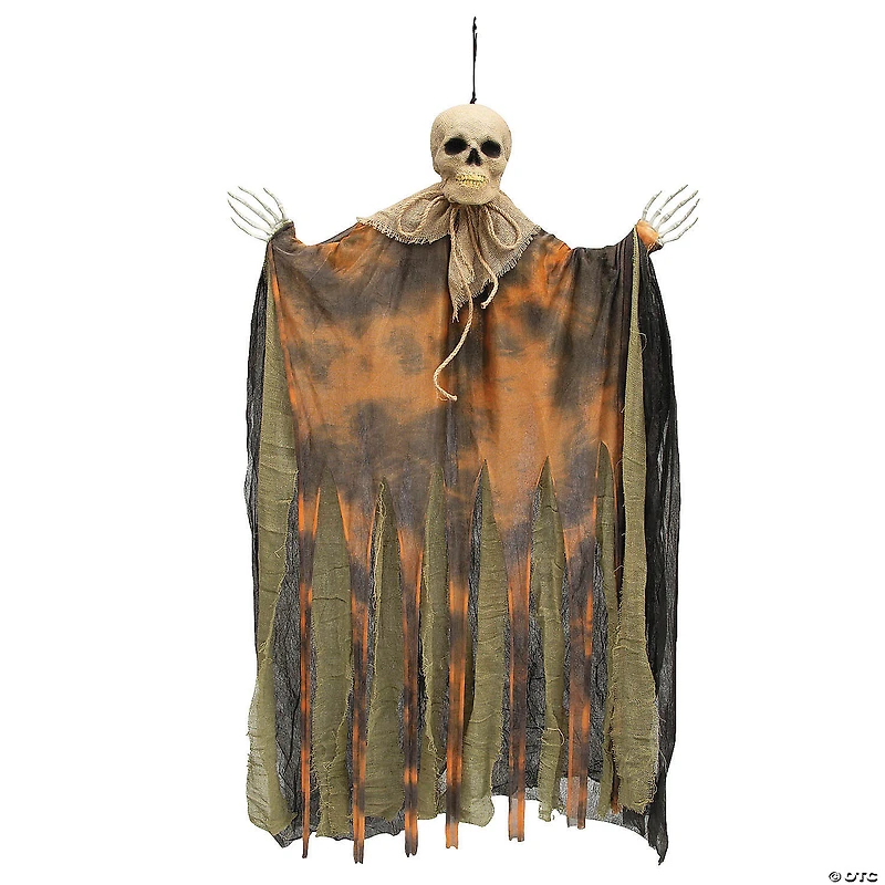 29 1/2" Hanging Pumpkin Man with Burlap Skeleton Head Halloween Decoration