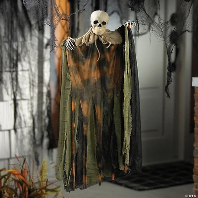 29 1/2" Hanging Pumpkin Man with Burlap Skeleton Head Halloween Decoration