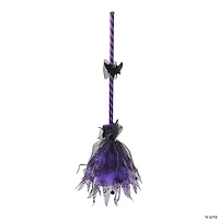 29" Purple and Black Striped Animated Witches Halloween Broom with Bat Accents