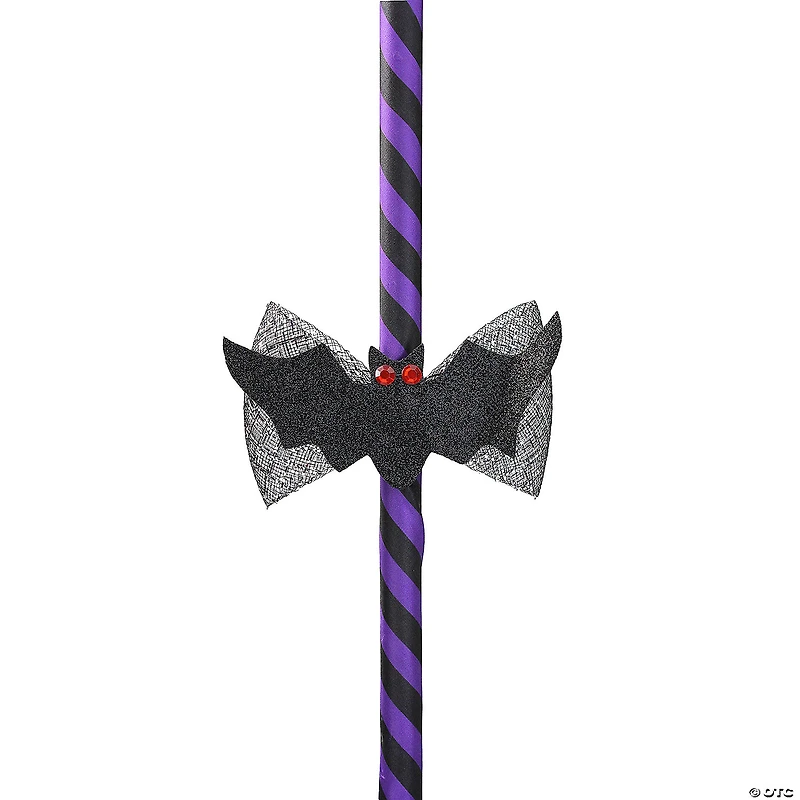 29" Purple and Black Striped Animated Witches Halloween Broom with Bat Accents