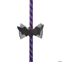 29" Purple and Black Striped Animated Witches Halloween Broom with Bat Accents
