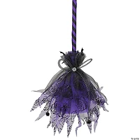 29" Purple and Black Striped Animated Witches Halloween Broom with Bat Accents