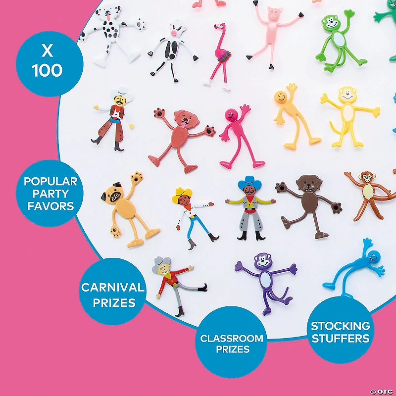 3 3/4" - 5 1/2" Bulk 100 Pc. Mega Vinyl Bendable Character Assortment