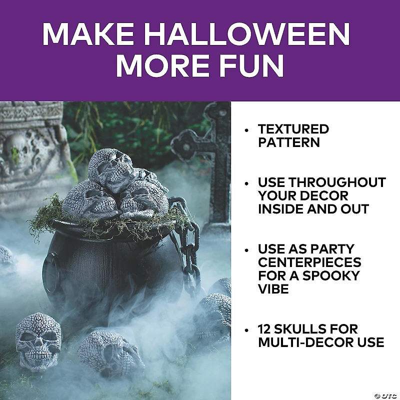 3 3/4" x 5 1/2" Textured Grinning Gray Skulls Halloween Decoration