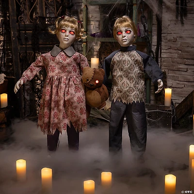 3 Ft. Animated Light-Up Apocalypse Twins with Stuffed Bear Halloween Decoration