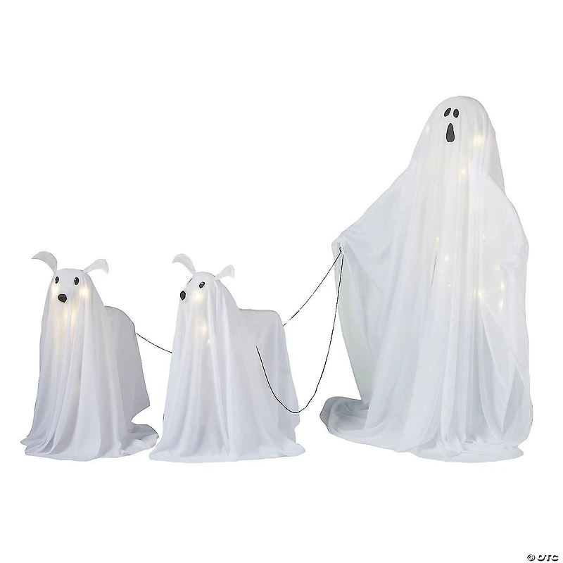 3 Ft. Light-Up White Ghost with Two Ghost Dogs Halloween Decoration