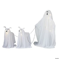 3 Ft. Light-Up White Ghost with Two Ghost Dogs Halloween Decoration