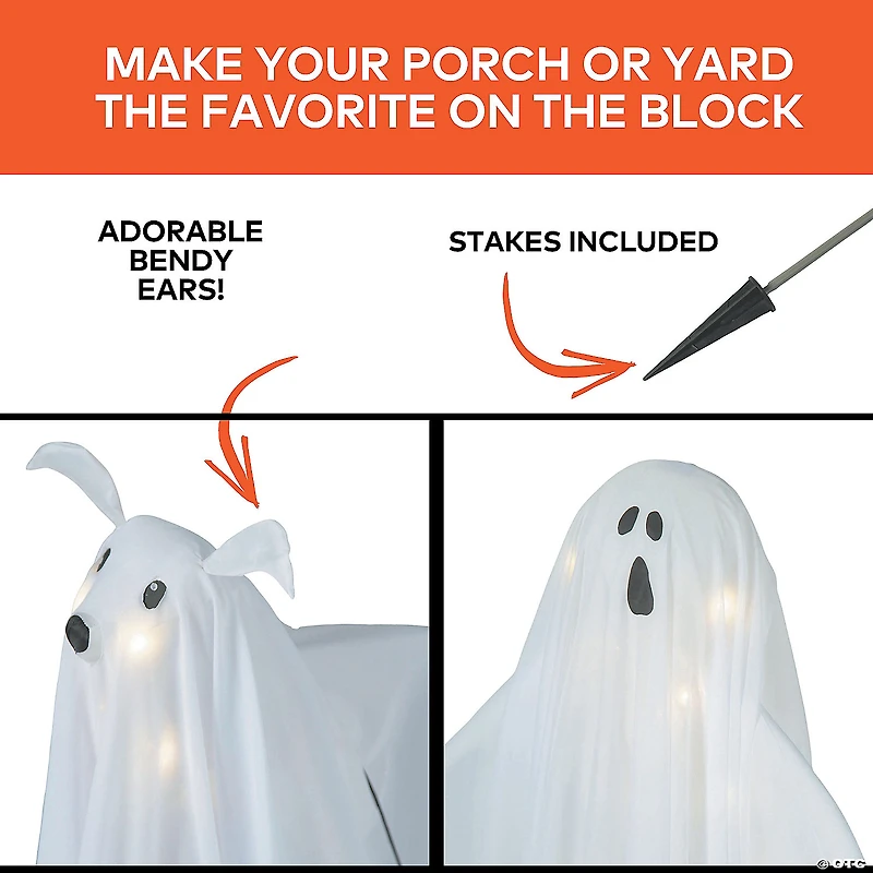 3 Ft. Light-Up White Ghost with Two Ghost Dogs Halloween Decoration