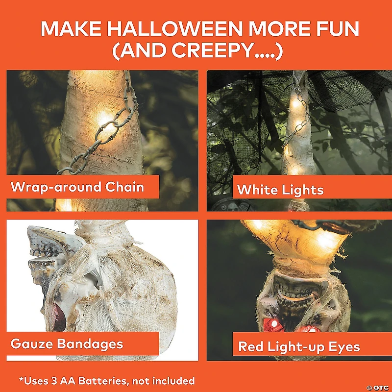 30 1/4" Hanging Light-Up Upside-Down Skeleton Cocoon with Chain Halloween Decoration
