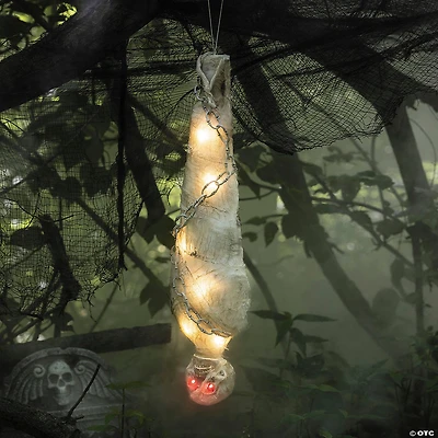 30 1/4" Hanging Light-Up Upside-Down Skeleton Cocoon with Chain Halloween Decoration
