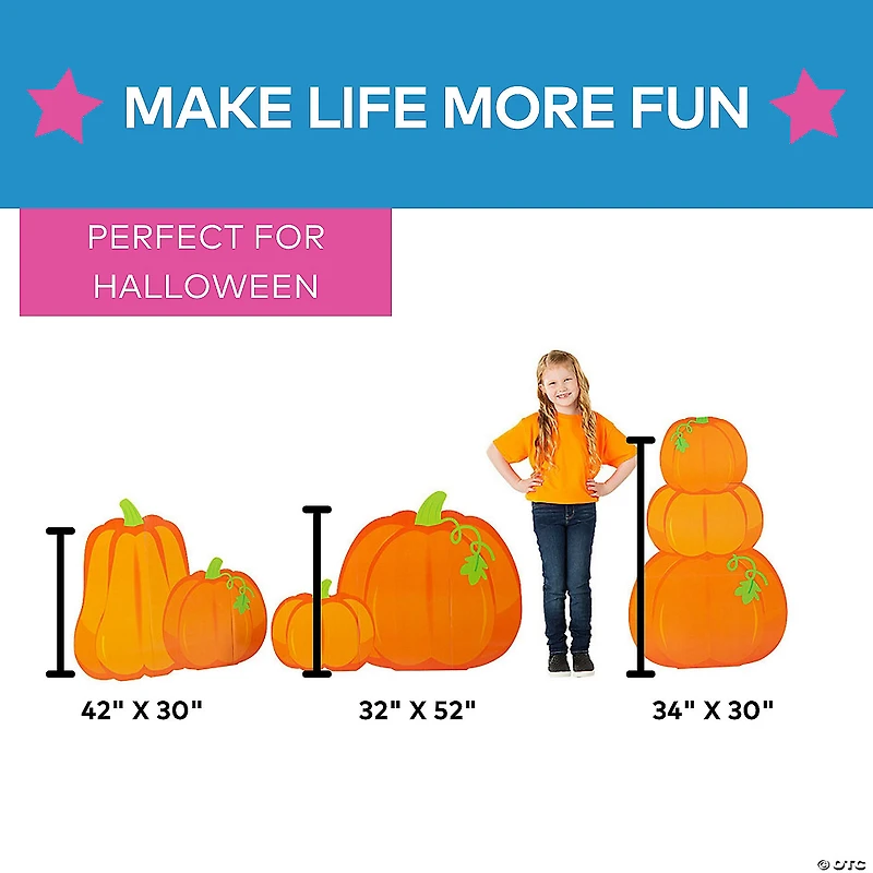 30" - 4 Ft. 4" Harvest Pumpkin Orange Cardboard Cutout Stand-Ups - 3 Pc.