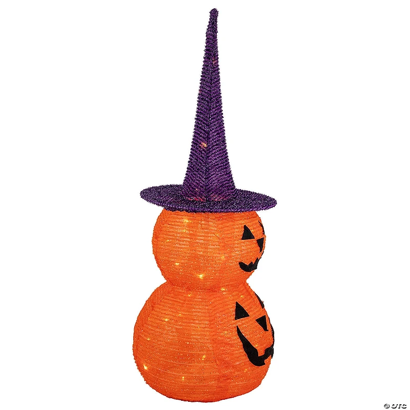 30" Pop Up Lighted Tinsel Stacked Jack-O-Lanterns Halloween Decoration