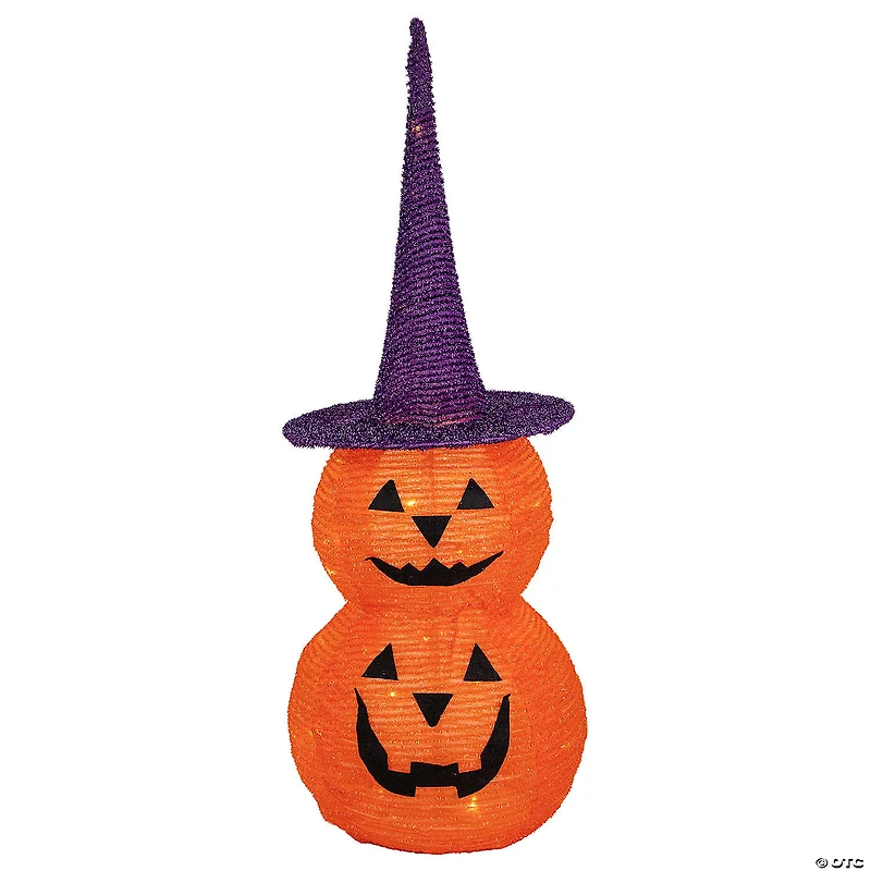 30" Pop Up Lighted Tinsel Stacked Jack-O-Lanterns Halloween Decoration