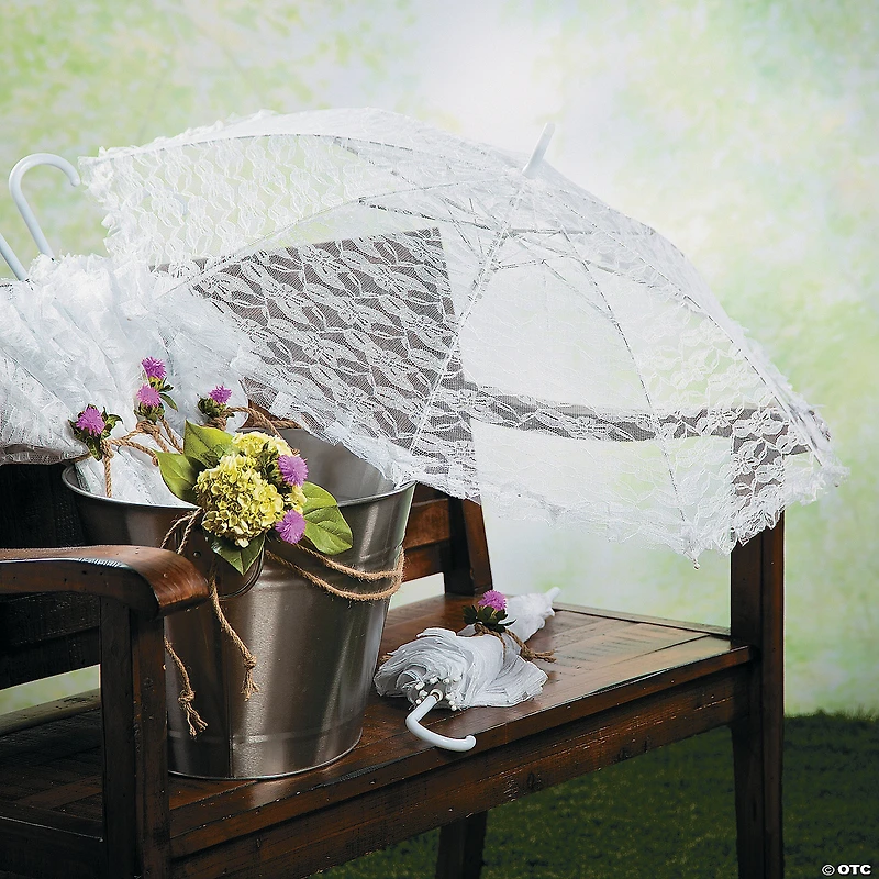 30" White Polyester Lace with Plastic Handle Parasol