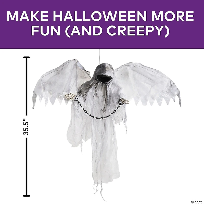 35 1/2" Animated Hanging Faceless Specter with Wings Halloween Decoration