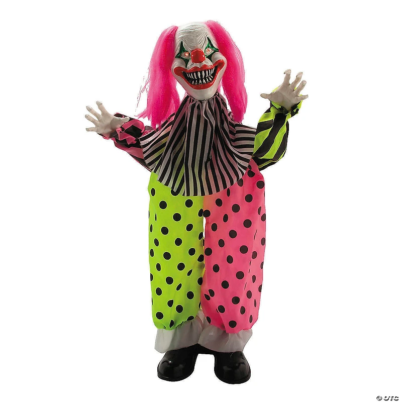 35 1/2" Animated Standing Clown with Pink Hair & Leather Shoes Halloween Decoration
